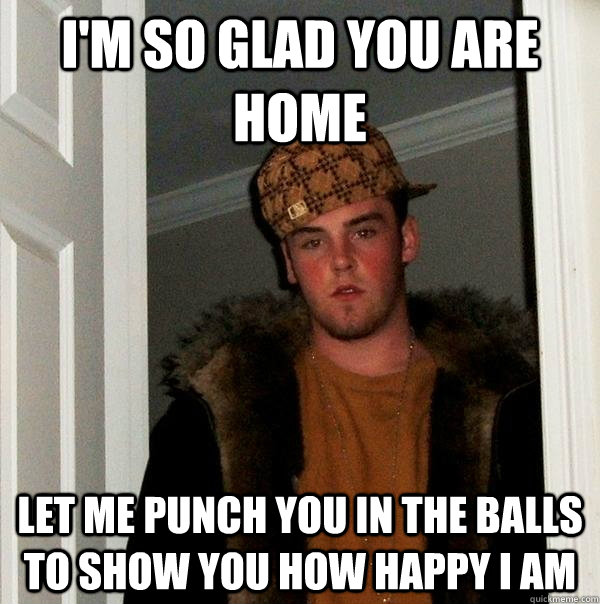 i'm so glad you are home let me punch you in the balls to show you how happy I am  - i'm so glad you are home let me punch you in the balls to show you how happy I am   Scumbag Steve