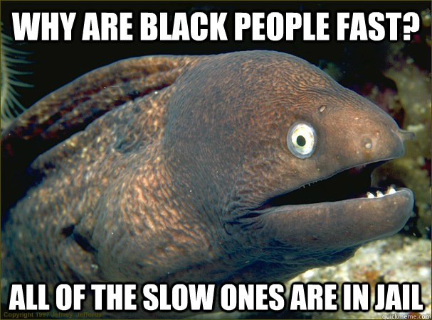 Why are black people fast? All of the slow ones are in jail  Bad Joke Eel