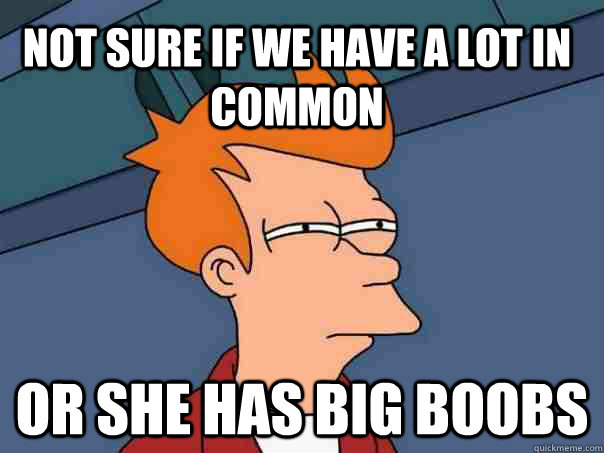 Not sure if we have a lot in common or she has big boobs  Futurama Fry