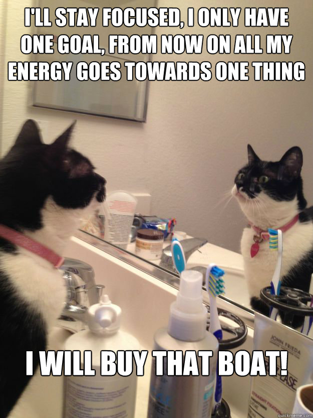 i'll stay focused, i only have one goal, from now on all my energy goes towards one thing i will buy that boat! - i'll stay focused, i only have one goal, from now on all my energy goes towards one thing i will buy that boat!  Self Help Cat