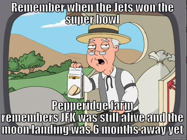 REMEMBER WHEN THE JETS WON THE SUPER BOWL PEPPERIDGE FARM REMEMBERS JFK WAS STILL ALIVE AND THE MOON LANDING WAS 6 MONTHS AWAY YET Pepperidge Farm Remembers