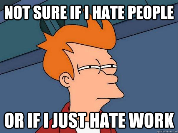 not sure if i hate people or if i just hate work   Futurama Fry