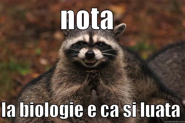 NOTA   LA BIOLOGIE E CA SI LUATA Evil Plotting Raccoon