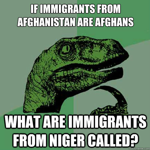 If immigrants from Afghanistan are Afghans What are immigrants from Niger called?  Philosoraptor