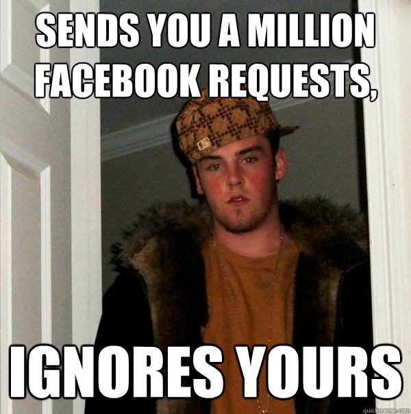 Sends you a million facebook requests, IGNORES YOURS - Sends you a million facebook requests, IGNORES YOURS  Scumbag Steve