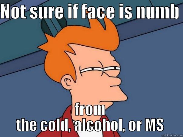 Numb face - NOT SURE IF FACE IS NUMB  FROM THE COLD, ALCOHOL, OR MS Futurama Fry