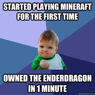 Started playing Mineraft for the first time Owned the Enderdragon in 1 minute  Success Kid