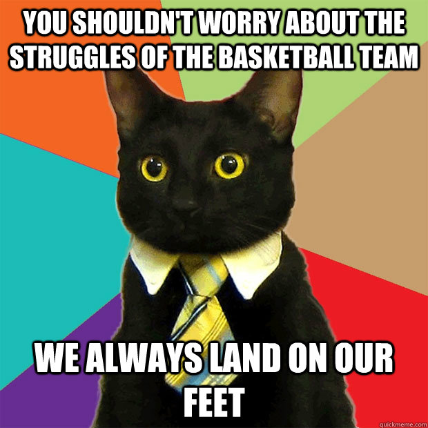 You shouldn't worry about the struggles of the Basketball team We always land on our feet  Business Cat