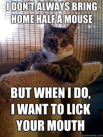 i don't always bring home half a mouse but when i do, 
i want to lick your mouth  The Most Interesting Cat in the World