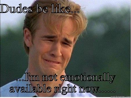 DUDES BE LIKE...                  ...I'M NOT EMOTIONALLY AVAILABLE RIGHT NOW......  1990s Problems