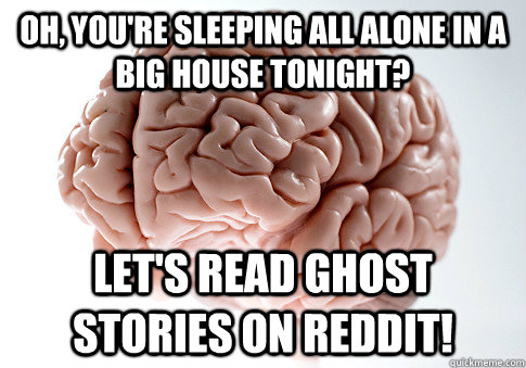 Oh, you're sleeping all alone in a big house tonight? let's read ghost stories on reddit!   Scumbag Brain