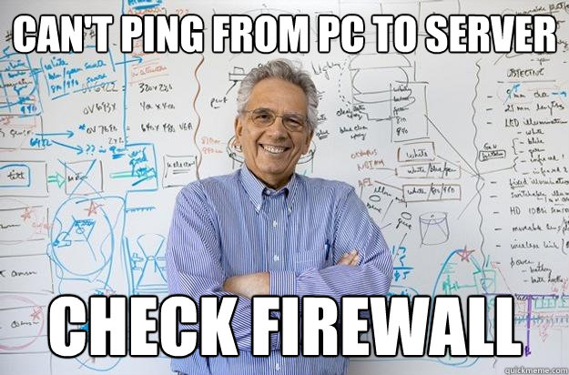 Can't ping from PC to Server Check firewall  Engineering Professor