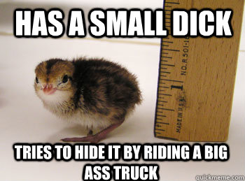 has a small dick tries to hide it by riding a big ass truck  