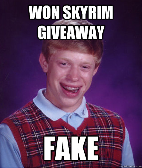 Won Skyrim Giveaway Fake  Bad Luck Brian