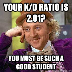 Your K/D ratio is 2.01? You must be such a good student  Condescending Wonka