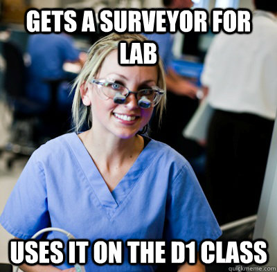 Gets a Surveyor for LAB Uses it on the D1 Class - Gets a Surveyor for LAB Uses it on the D1 Class  overworked dental student