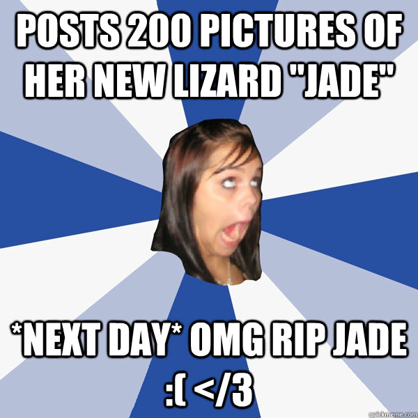 Posts 200 pictures of her new lizard 