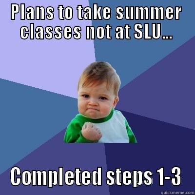 PLANS TO TAKE SUMMER CLASSES NOT AT SLU... COMPLETED STEPS 1-3 Success Kid