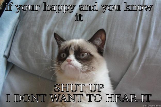 IF YOUR HAPPY AND YOU KNOW IT SHUT UP I DONT WANT TO HEAR IT Grumpy Cat