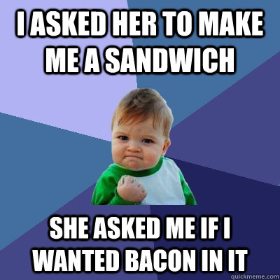 i asked her to make me a sandwich she asked me if i wanted bacon in it  Success Kid