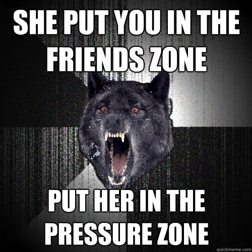 she put you in the friends zone put her in the pressure zone  Insanity Wolf