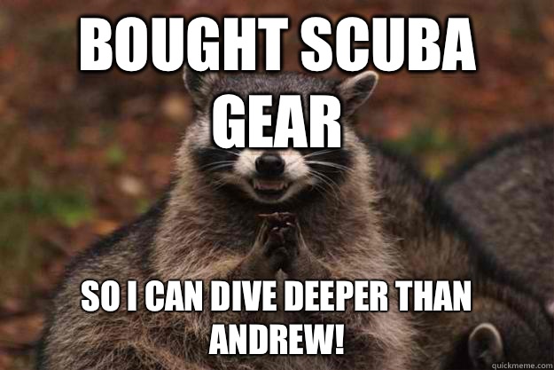 Bought scuba gear So I can dive deeper than Andrew!  Evil Plotting Raccoon