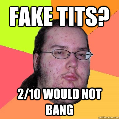 Fake tits? 2/10 would not bang  Butthurt Dweller