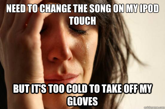 Need to change the song on my ipod touch But it's too cold to take off my gloves  First World Problems