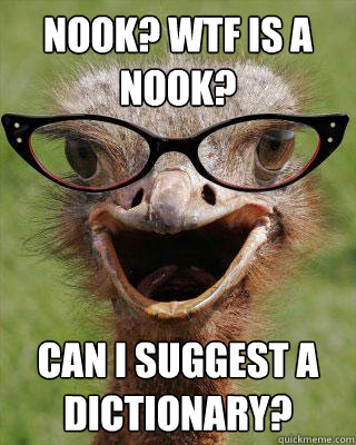 Nook? WTF IS A NOOK? Can i suggest a dictionary?    Judgmental Bookseller Ostrich