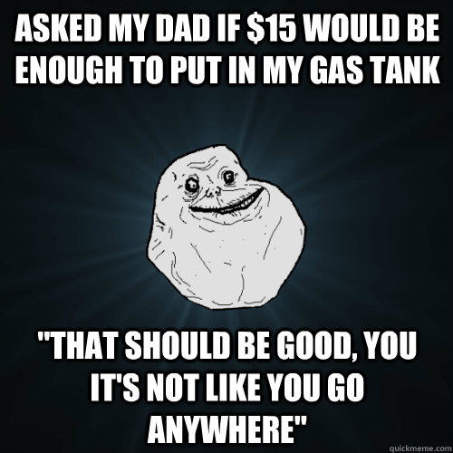 asked my dad if $15 would be enough to put in my gas tank 