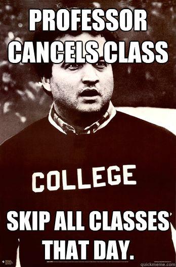 Professor Cancels Class Skip all classes that day. - Professor Cancels Class Skip all classes that day.  When its okay to skip class