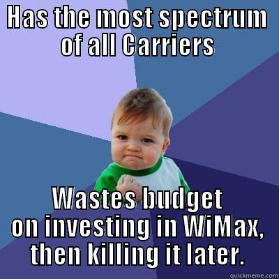 HAS THE MOST SPECTRUM OF ALL CARRIERS WASTES BUDGET ON INVESTING IN WIMAX, THEN KILLING IT LATER. Success Kid