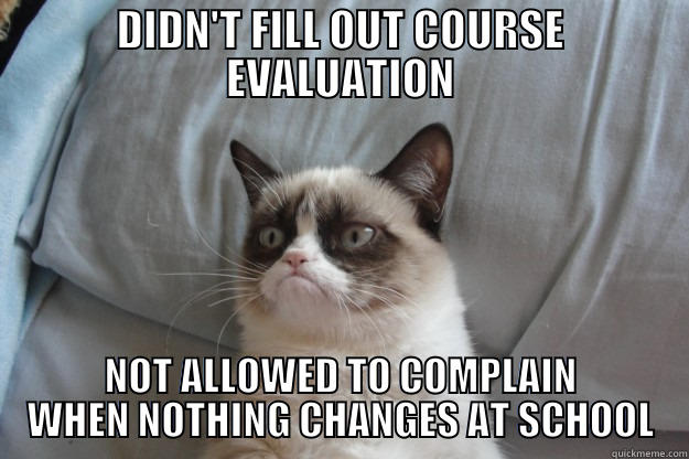 DIDN'T FILL OUT COURSE EVALUATION NOT ALLOWED TO COMPLAIN WHEN NOTHING CHANGES AT SCHOOL Grumpy Cat