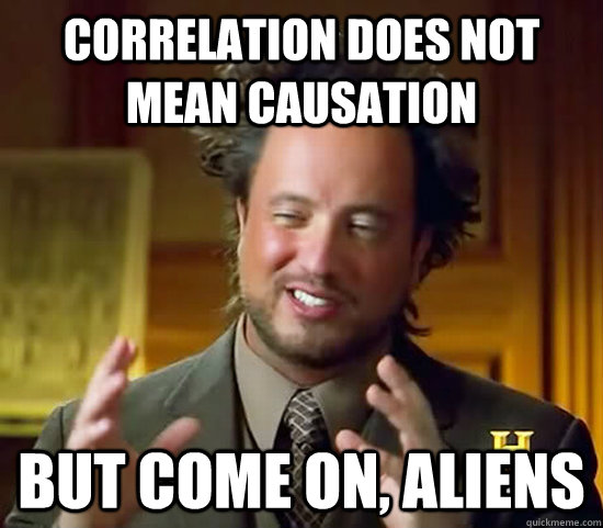 correlation does not mean causation but come on, Aliens - correlation does not mean causation but come on, Aliens  Ancient Aliens