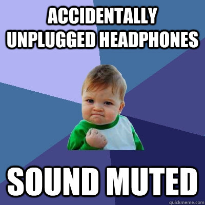 Accidentally unplugged headphones sound muted - Accidentally unplugged headphones sound muted  Success Kid