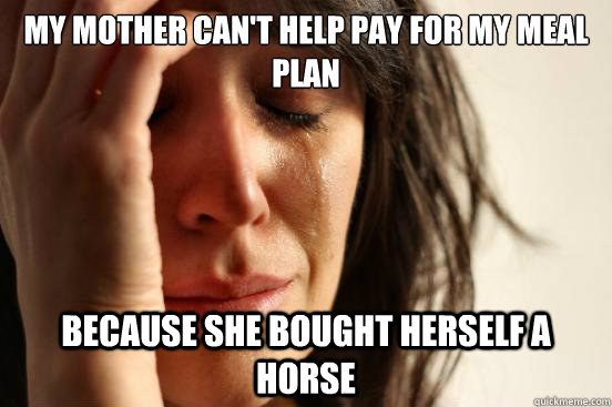 My mother can't help pay for my meal plan Because she bought herself a horse  First World Problems