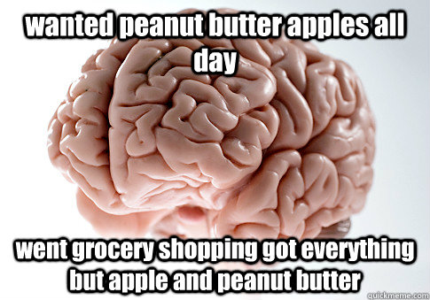 wanted peanut butter apples all day went grocery shopping got everything but apple and peanut butter   Scumbag Brain