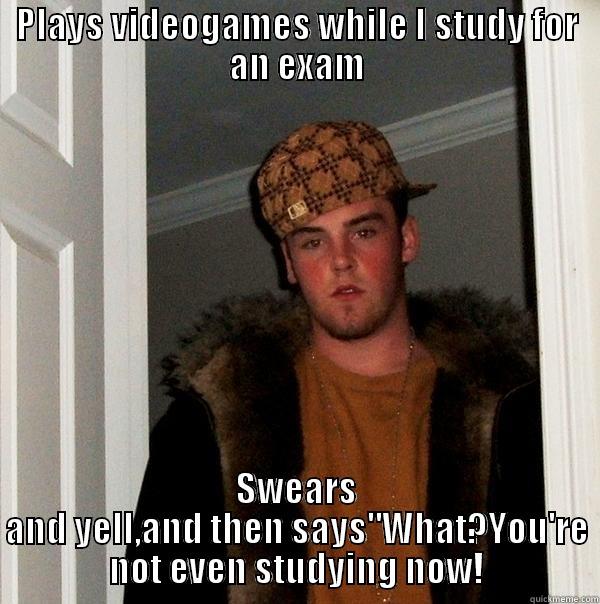 PLAYS VIDEOGAMES WHILE I STUDY FOR AN EXAM SWEARS AND YELL,AND THEN SAYS