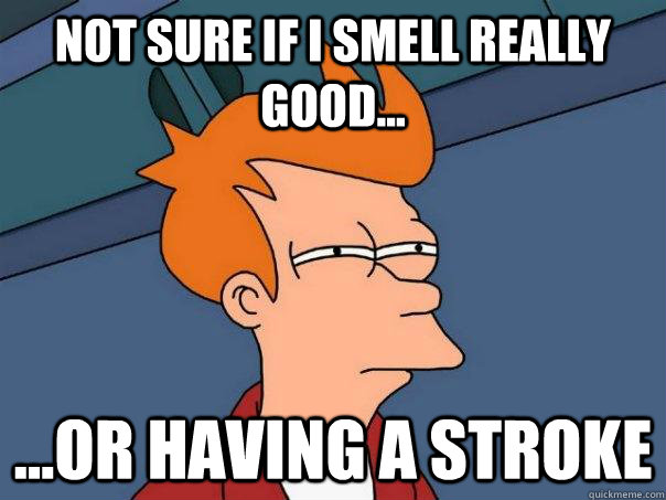 Not sure if I smell really good... ...Or having a stroke  Futurama Fry