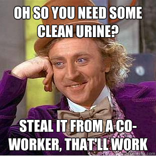 Oh so you need some clean urine? Steal it from a co-worker, that'll work - Oh so you need some clean urine? Steal it from a co-worker, that'll work  Condescending Wonka