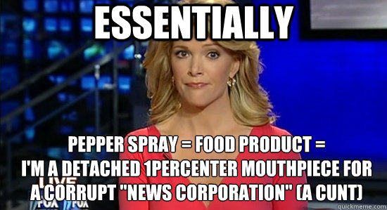 Essentially Pepper spray = Food product =
I'm a detached 1percenter mouthpiece for a corrupt 