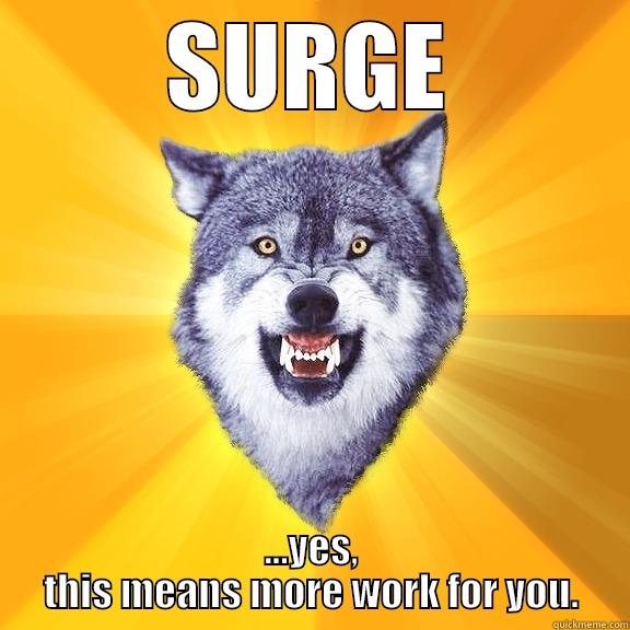 SURGE ...YES, THIS MEANS MORE WORK FOR YOU. Courage Wolf