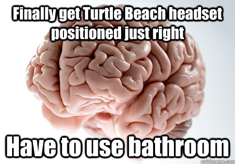 Finally get Turtle Beach headset positioned just right Have to use bathroom   Scumbag Brain