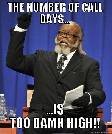 THE NUMBER OF CALL DAYS... ...IS TOO DAMN HIGH!! The Rent Is Too Damn High