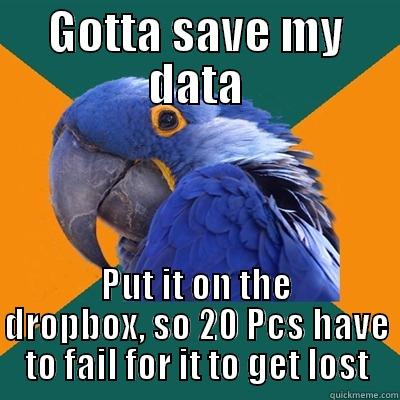 GOTTA SAVE MY DATA PUT IT ON THE DROPBOX, SO 20 PCS HAVE TO FAIL FOR IT TO GET LOST Paranoid Parrot