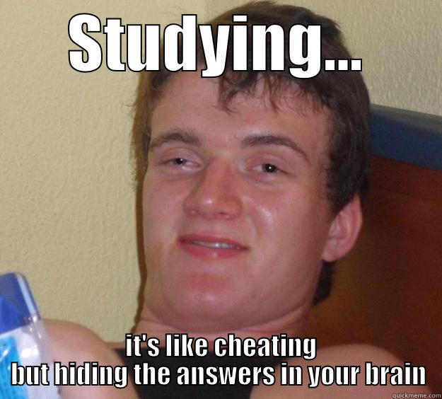 STUDYING...  IT'S LIKE CHEATING BUT HIDING THE ANSWERS IN YOUR BRAIN 10 Guy