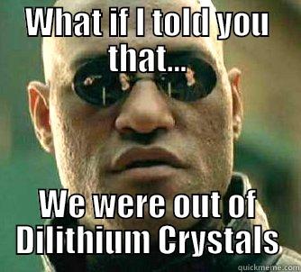 out of crystals - WHAT IF I TOLD YOU THAT... WE WERE OUT OF DILITHIUM CRYSTALS Matrix Morpheus