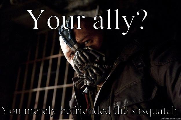 You think sasquatch is your friend , - YOUR ALLY? YOU MERELY BEFRIENDED THE SASQUATCH Angry Bane