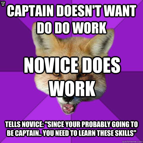 Captain doesn't want do do work Tells novice: 