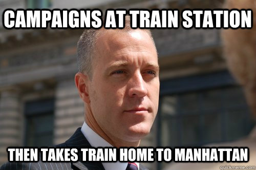 campaigns at train station then takes train home to manhattan  Carpetbagger Candidate